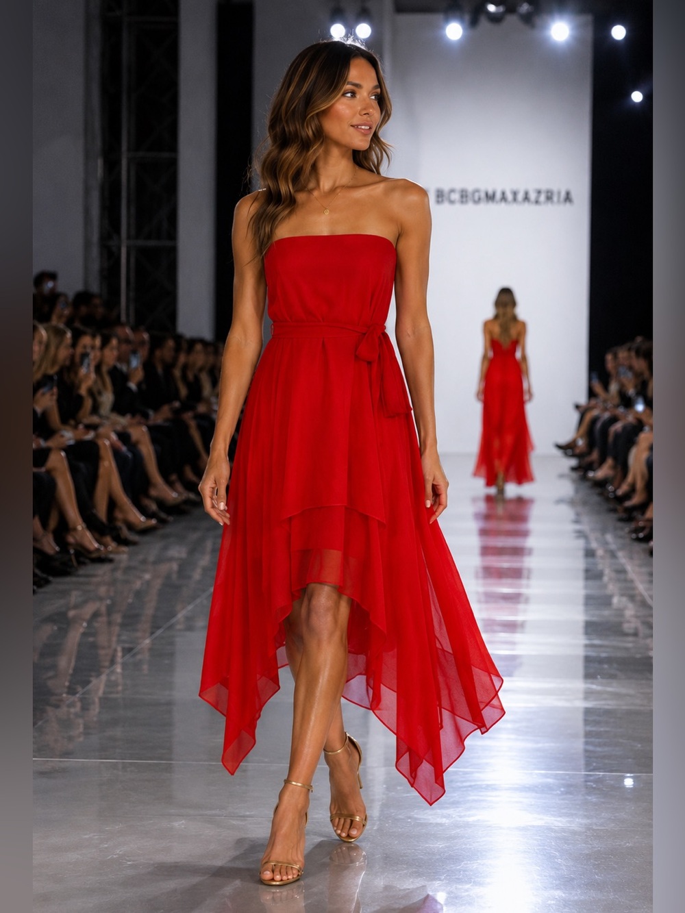 BCBGMAXAZRIA Tabatha Silk Hi-Low Handkerchief Dress Flame Red Sz 6 NWOT